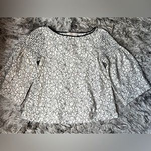 LOFT Floral Lace Smocked Bell Sleeve Boho Top XS